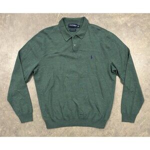 VTG Polo Golf Ralph Lauren Merino Wool Two Button Sweater Men's Large Green NWOT